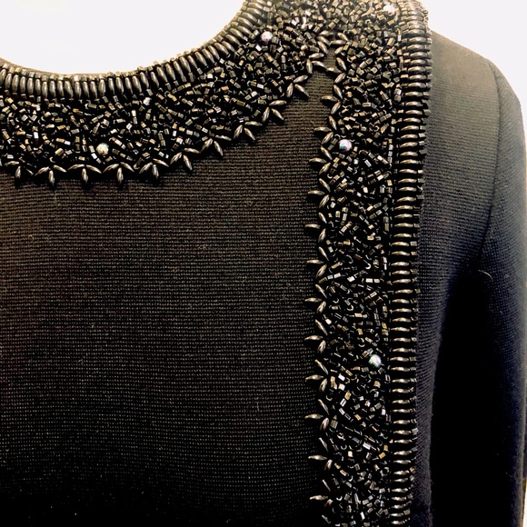 VINTAGE EVENING JACKET / TOP Black w Bead Work Heavy Knit One Of A Kind Vintage - Picture 2 of 10